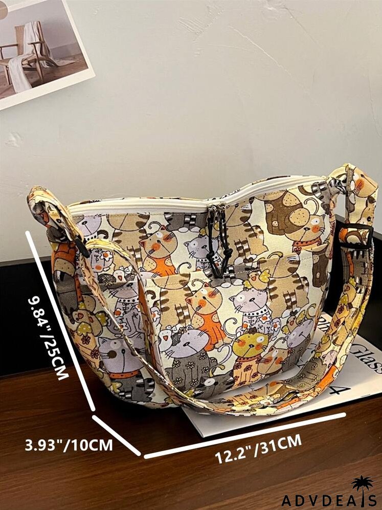 Cartoon Cat Graphic Bucket Bag