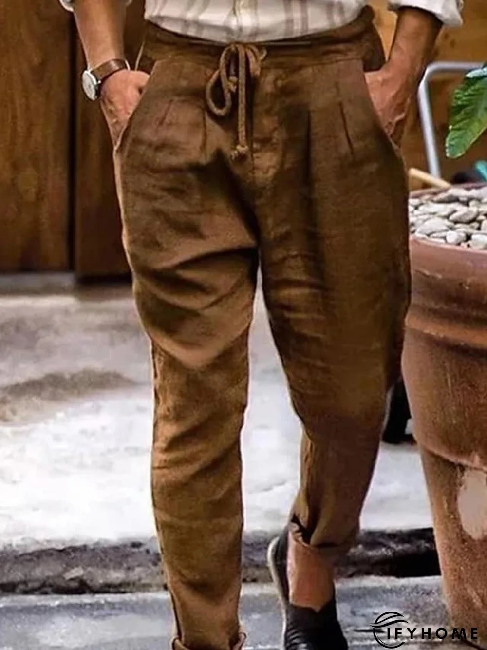 Men's Linen Pants Trousers Summer Pants Beach Pants Plain Breathable Soft Casual Daily Holiday Linen / Cotton Blend Fashion Streetwear Black White Micro-elastic | IFYHOME