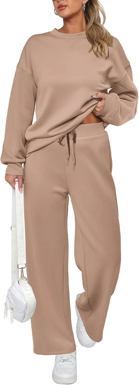 Women's 2 Piece Outfits 2024 Winter Long Sleeve Pullover Tops And Long Pants Lounge Sets Tracksuit