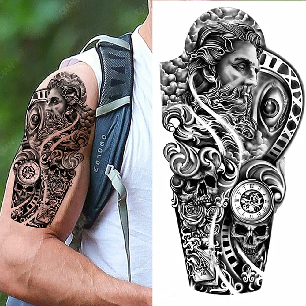 Sdrawing Tiger Manipulator Temporary Tattoo Sticker Waterproof Skull Flower Compass Eagle Deer Body Arm Sleeve Fake Totem Women Man