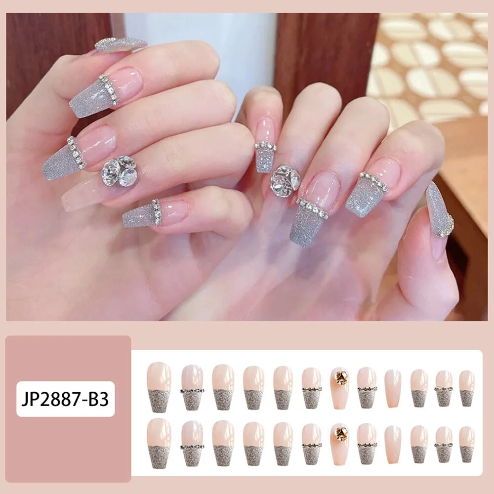 24pcs Pink Rose Design False Nail Patch Coffin Fake Nails Removable Long Paragraph Fashion Manicure Nail Art Press On Nail Tips-Nail Inspo