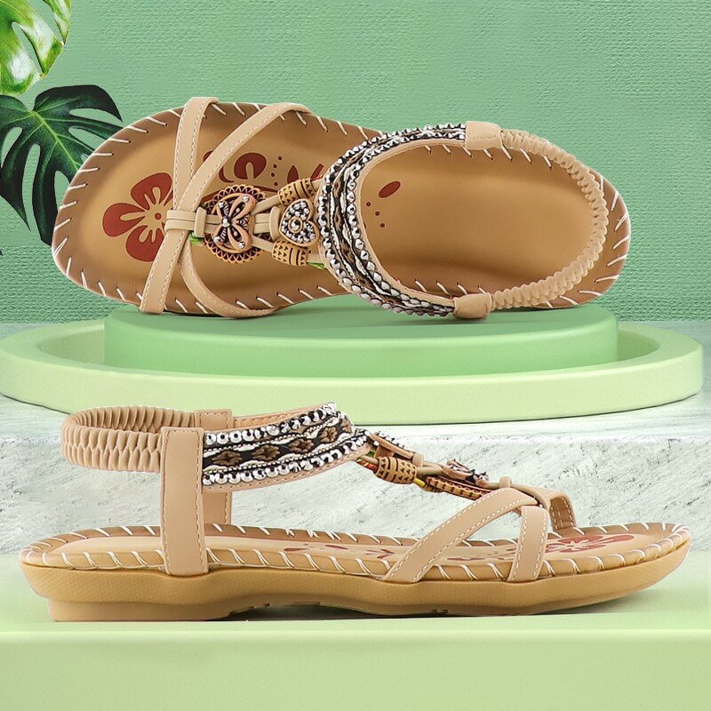 Women Sandals 2021 Rhinestone Flower Print Sewing Summer women sandals Elastic band Sandals Paltform Memory foam Sandals ladies