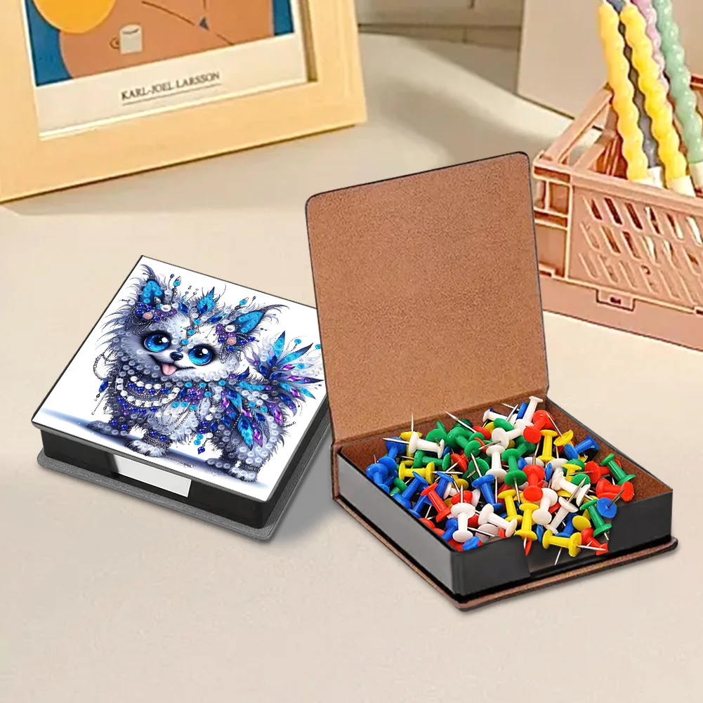 PU Dog Diamond Painting Notecard Box with Papers for DIY Art Craft