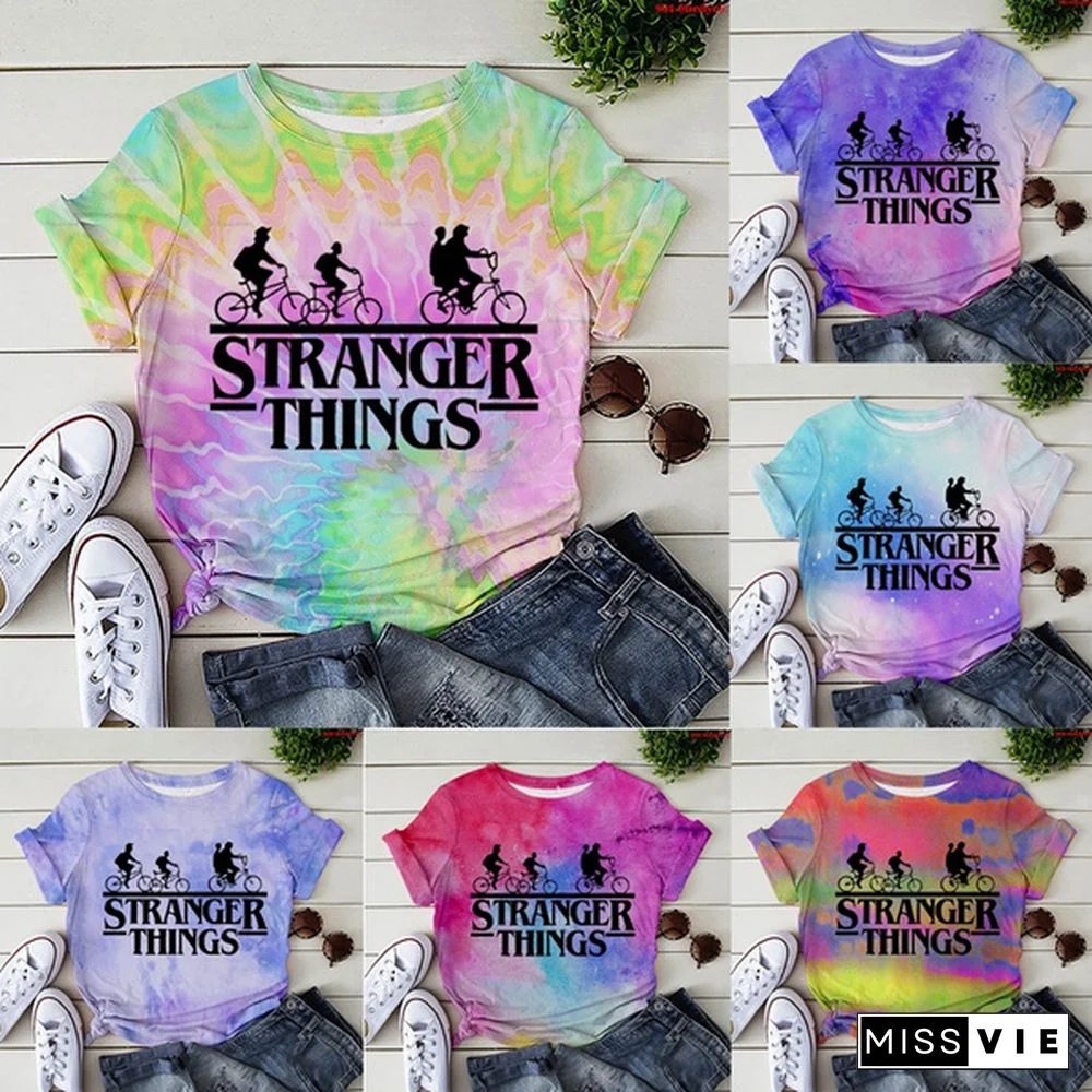 Hot Stranger Things T-Shirt Women Men Summer Tie Dye T-Shirt Short Sleeve O Neck Loose Tops