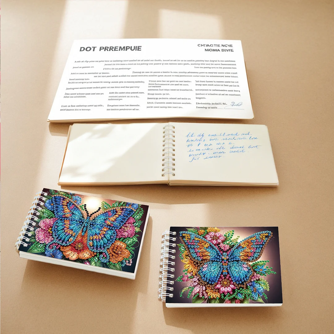 2 Pack Butterfly DIY Diamond Art Spiral Notebook Kit 80Pages No Lines Gifts