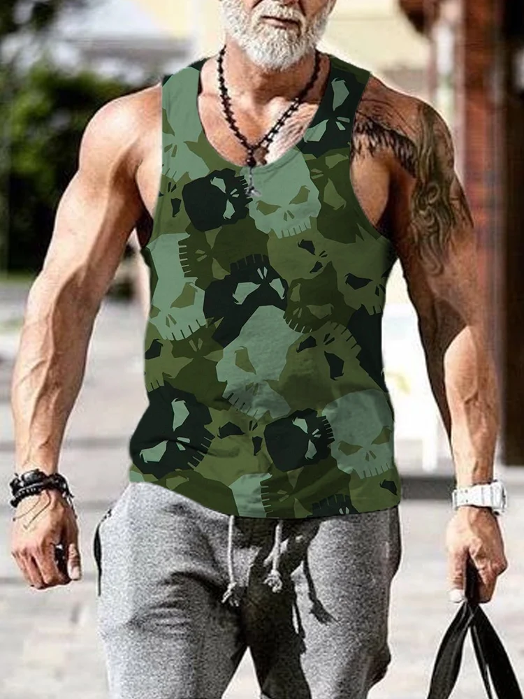 BrosWear Men's Skull Camo Graphic Tank Top