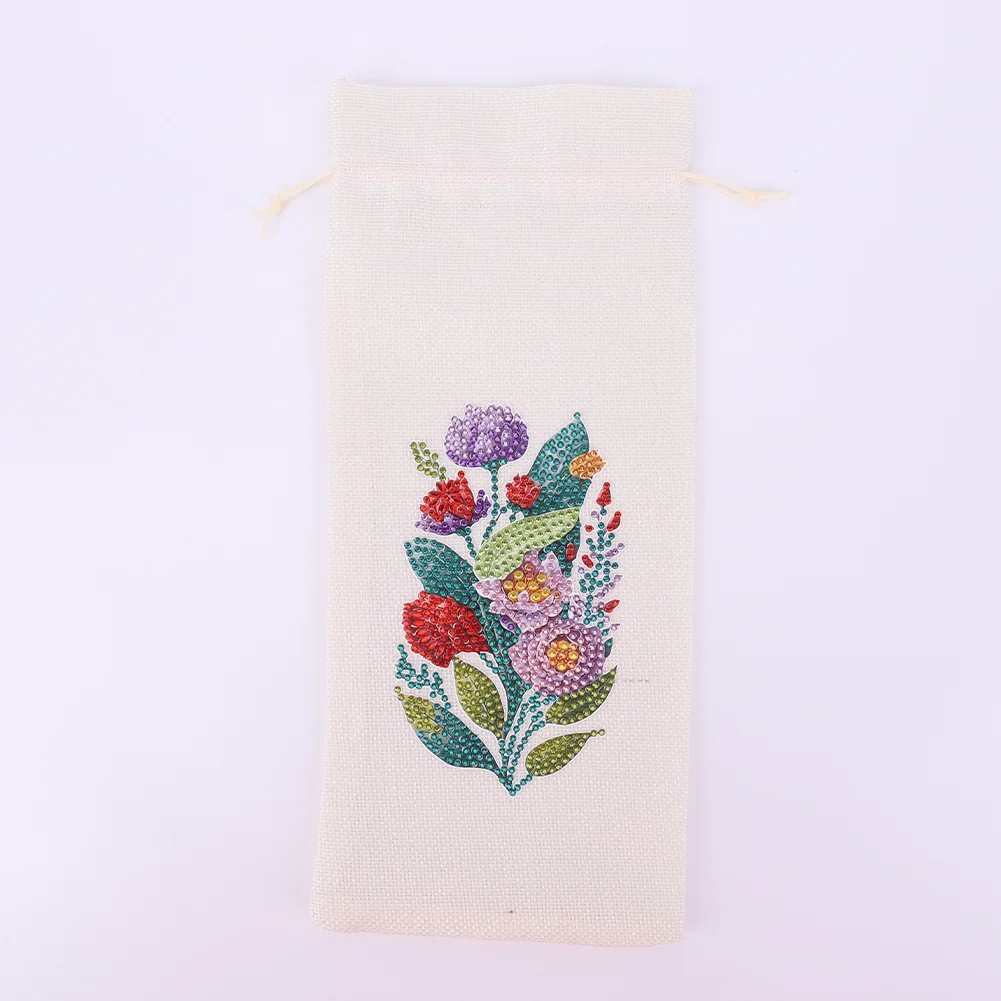 DIY Flower Diamond Painting Burlap Wine Gift Bags Label Liquor Bottle Covers