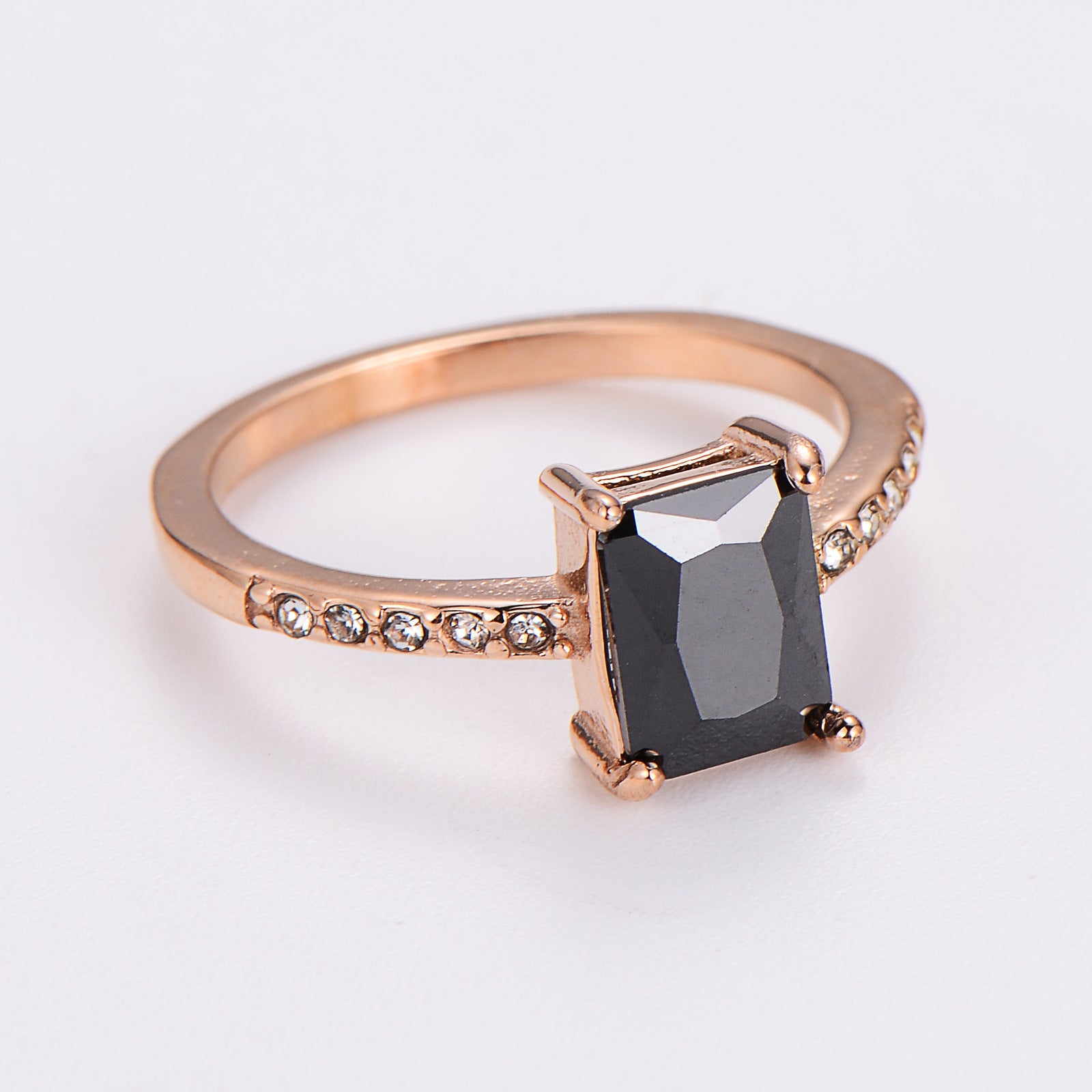 Aml Stainless Steel Square Zircon Ring Versatile Color Ring Female Stainless Steel