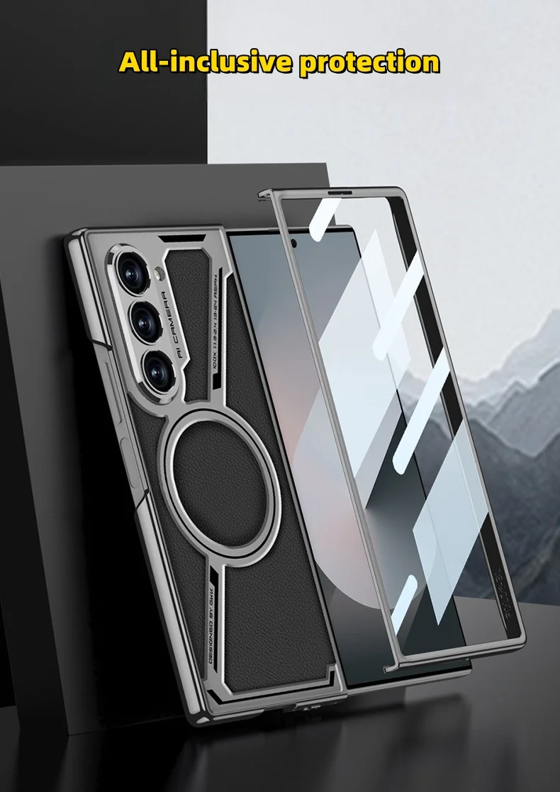 Suitable for Samsung zfold6 electroplated mobile phone case magnetic leather protective cover