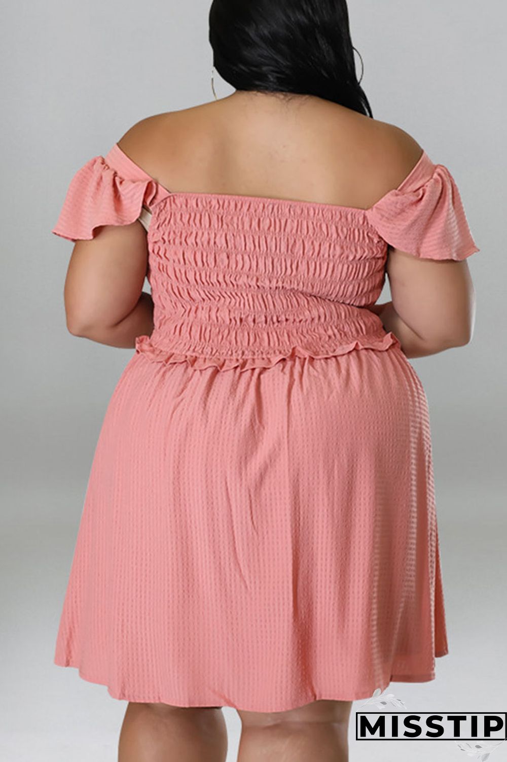 Rose Red Casual Sweet Solid Patchwork Fold Off the Shoulder A Line Plus Size Dresses