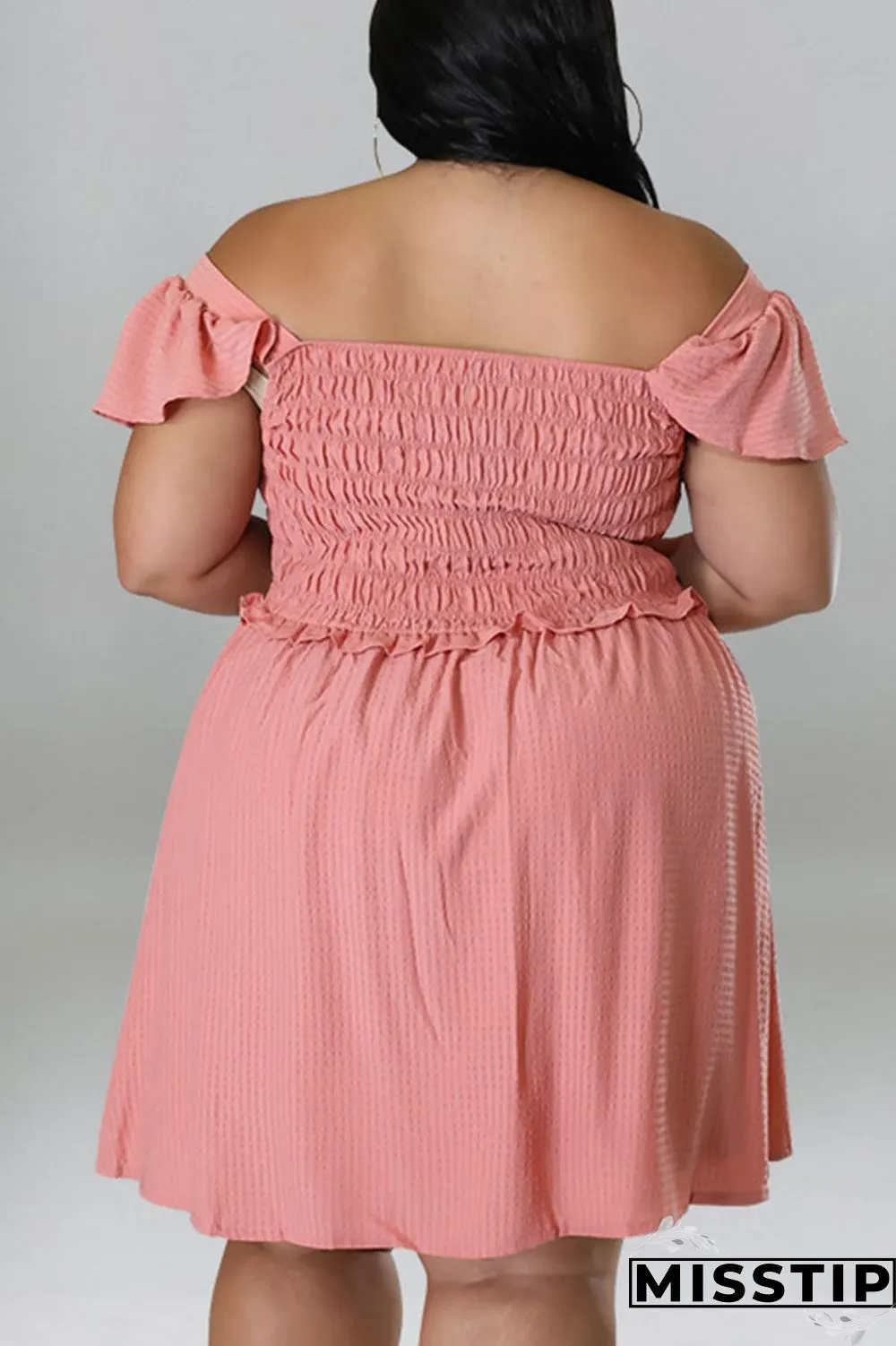 Rose Red Casual Sweet Solid Patchwork Fold Off the Shoulder A Line Plus Size Dresses