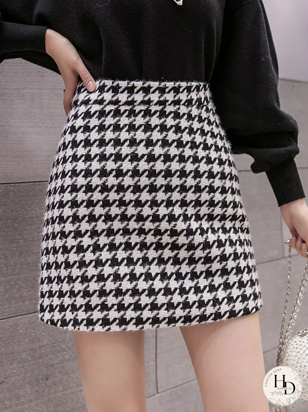 Fashion Women's Skirt Woolen Plaid High Waist Slim Buttocks Short Mini Woman Skirts Black Beige