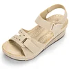 Gioiacombo™ Sandali da donna retrò con zeppa casual e confortevole con cinturini con fibbia in velcro, sandali da donna con fibbia e anello, piattaforma morbida