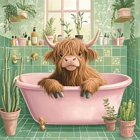 Highland Cow in a Cozy Bathroom - Diamond Painting