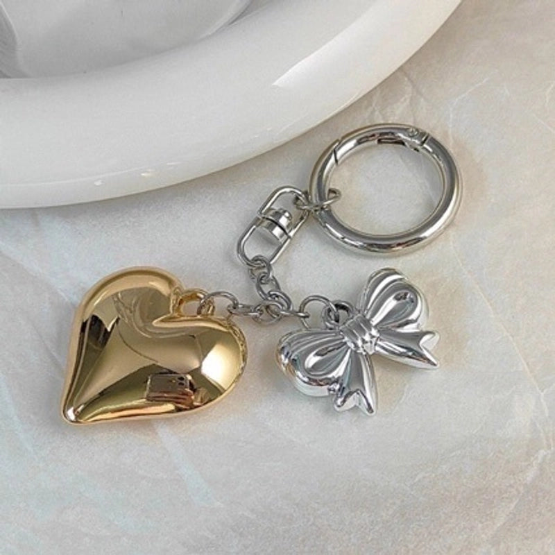 Minimalist Heart Shape Bow Knot Alloy Bag Pendant Keychain