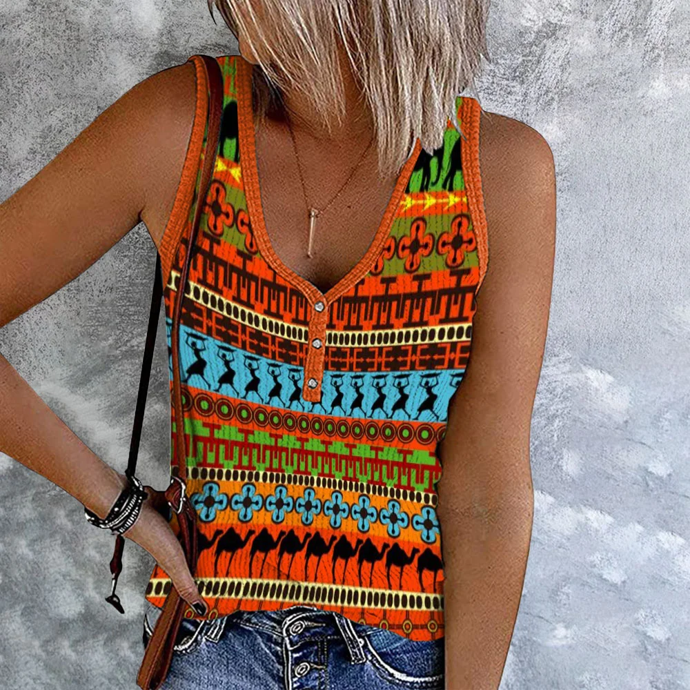 African Tribal Print V-Neck Tank Top