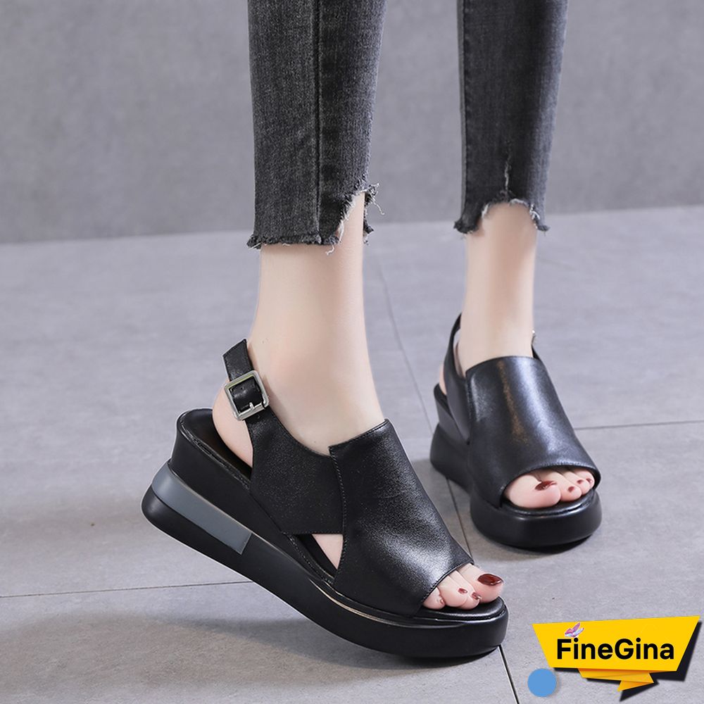 Summer Wedge Shoes For Women Sandals Solid Color Open Toe High Heels Casual Ladies Buckle Strap Fashion Female Sandalias Mujer
