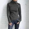 New Products Ladies Casual High Neck Zipper Long Sleeve Sweater Finger Set Top Women