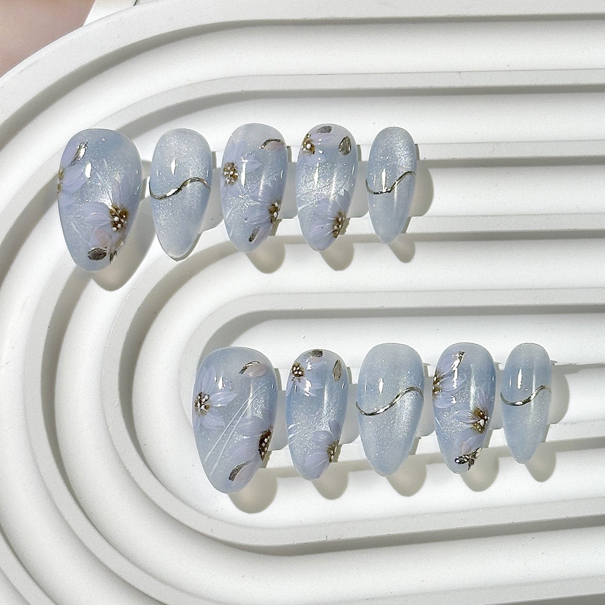 Hand-Painted Lotus Chinese-Style Nails