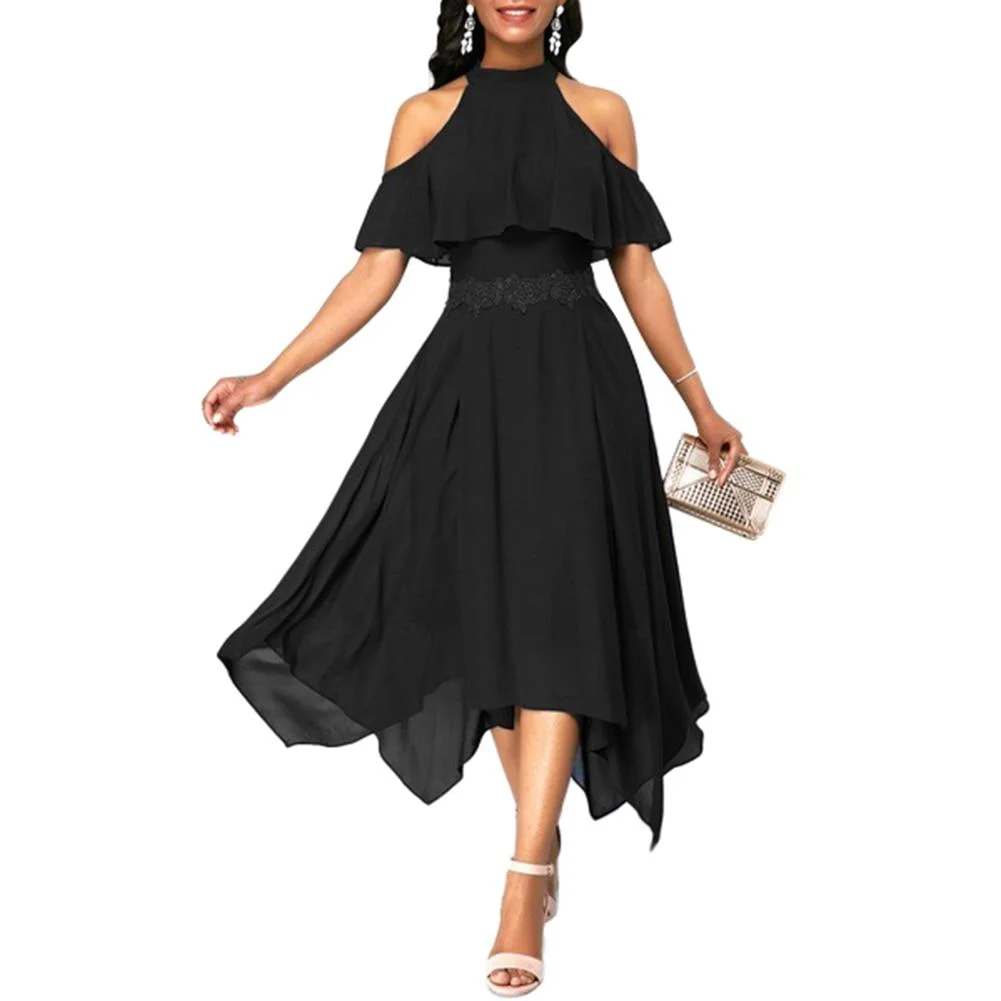 Plus Size 2021 Fashion Elegant Women Solid Color Off Shoulder Short Sleeve Irregular Lady Evening Party Casual Maxi Dress Gown