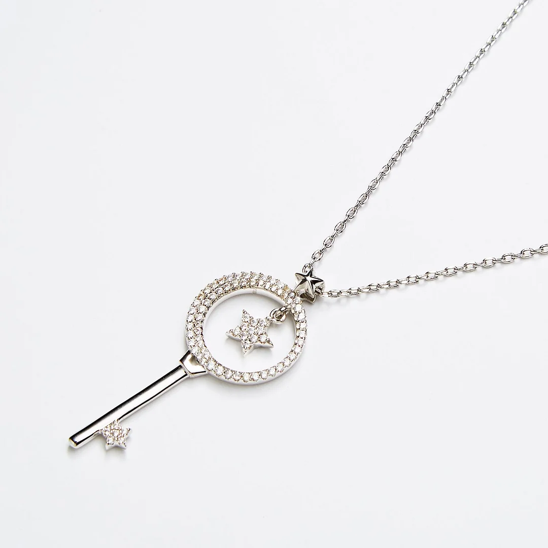 "Twinkle Little Star" Love key Silver Pendant Necklace