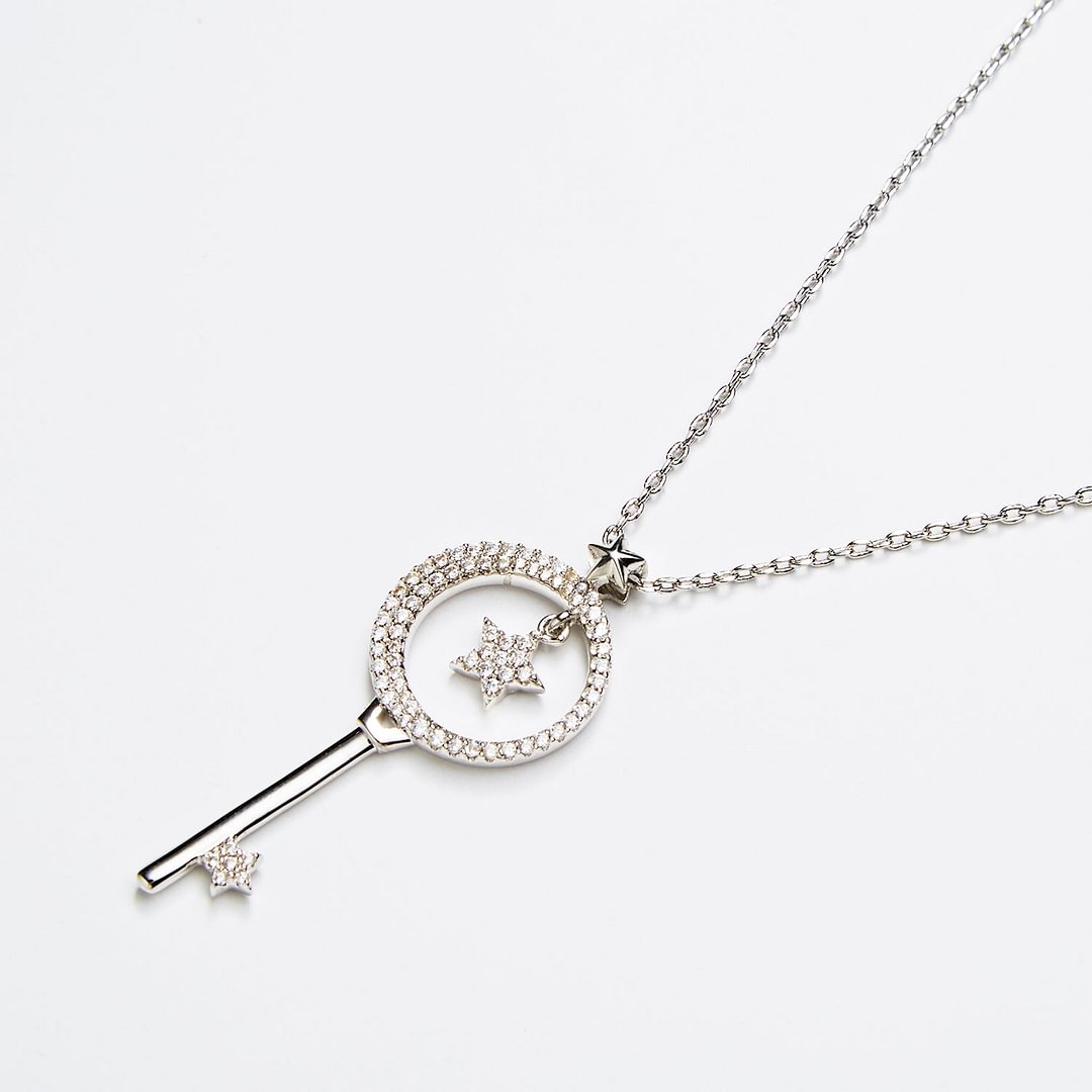 "Twinkle Little Star" Love key Silver Pendant Necklace