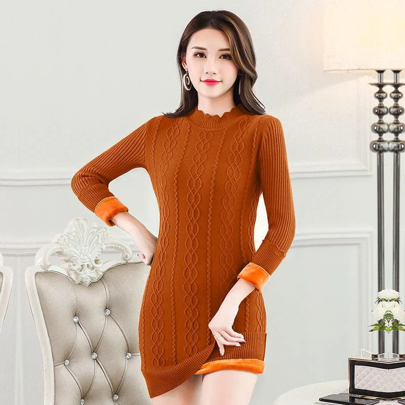 Autumn Winter Solid Knitted Sweater Dresses New Women Fashion Turtleneck Pullover Female Knitted Dress Vestidos Plus size 3XL