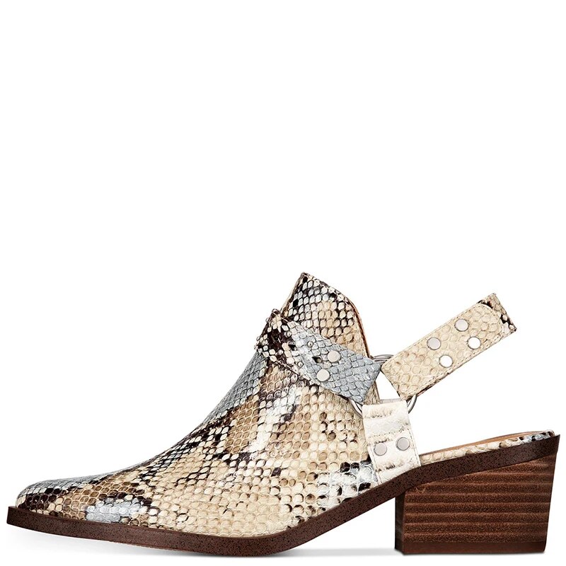 TAAFO Snake Embossed Slingback Pumps High Chunky Heels Women Pointed Toe Hook&Loop Ladies Shoes 