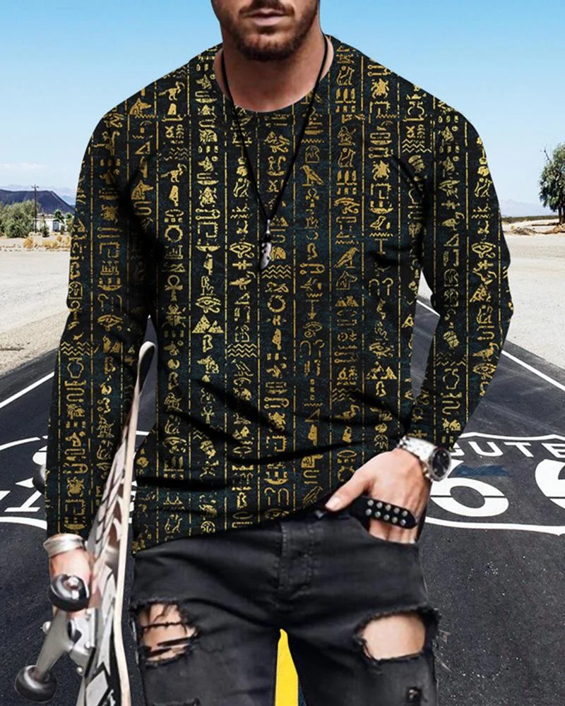 men's letter printed long-sleeved T-shirt