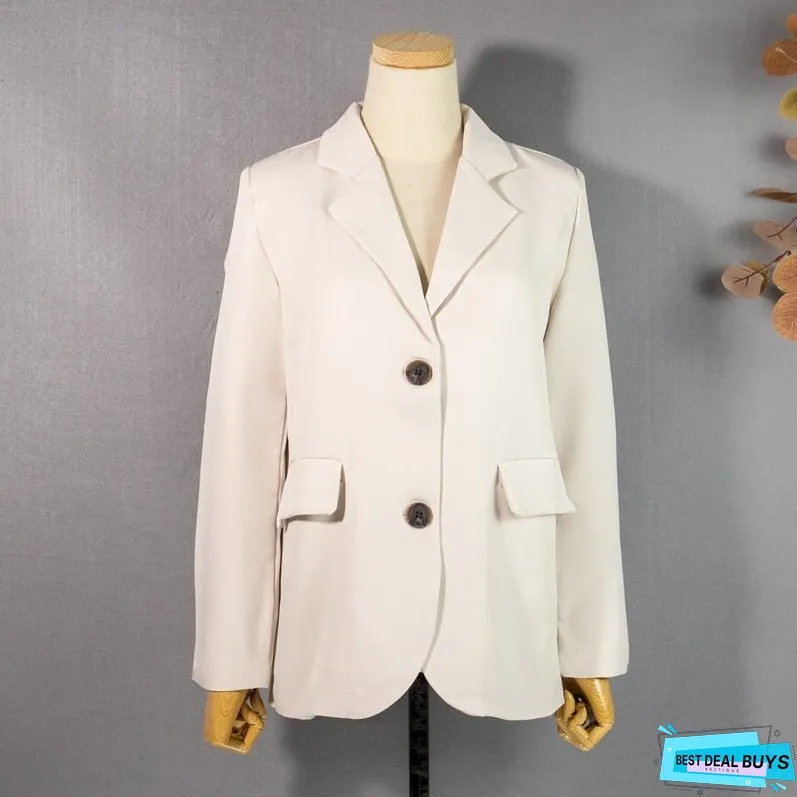 New Pockets Formal Jackets Vintage Fashionable Office Lady Elegant Outerwear Autumn Winter