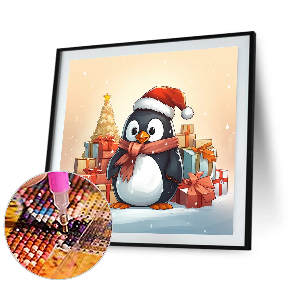Full Round Diamond Painting 30*30cm - Penguin Giving Gifts