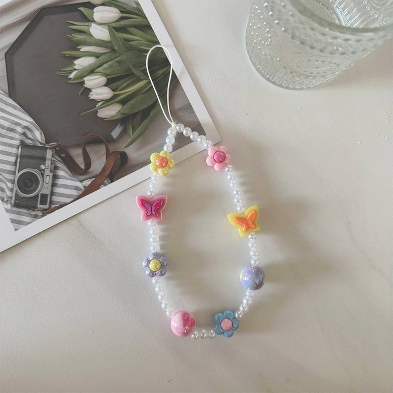 Sweet Minimalist Flower Butterfly Arylic Artificial Crystal Beaded Plating Mobile Phone Chain