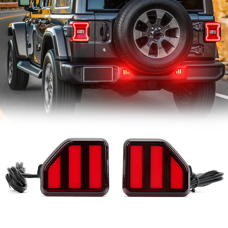 Rear Bumper LED Reflector Lights with Turn Signals and Brake Lights for 2018-2024 Jeep Wrangler JL