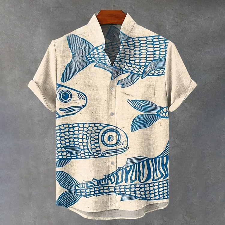 Vintage Fish Print Casual  Shirt