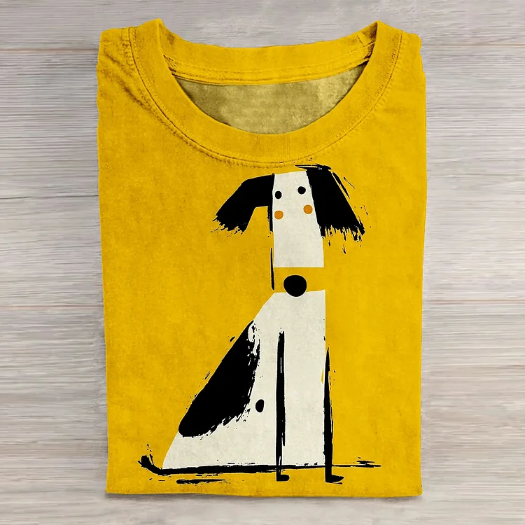 Comstylish Color Block Dog Print Casual T-Shirt