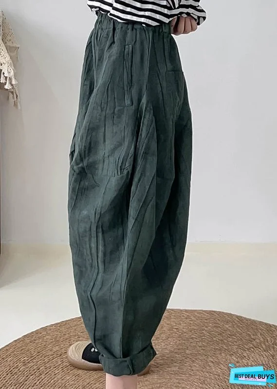 Modern Blackish Green Oversized Tie Dye Linen Pants Fall