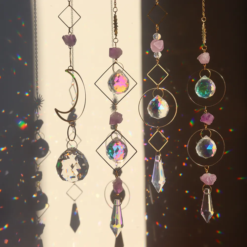 Metal Rainbow Collection Hanging Sun Crystal Prisms Home Wall Decor (K)