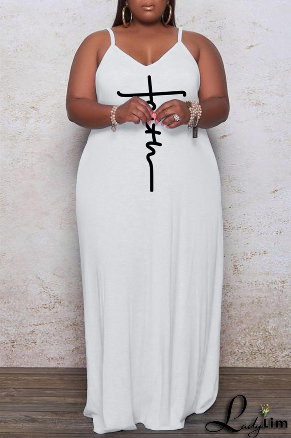 Black Sexy Casual Print Basic Spaghetti Strap Long Dress Plus Size Dresses