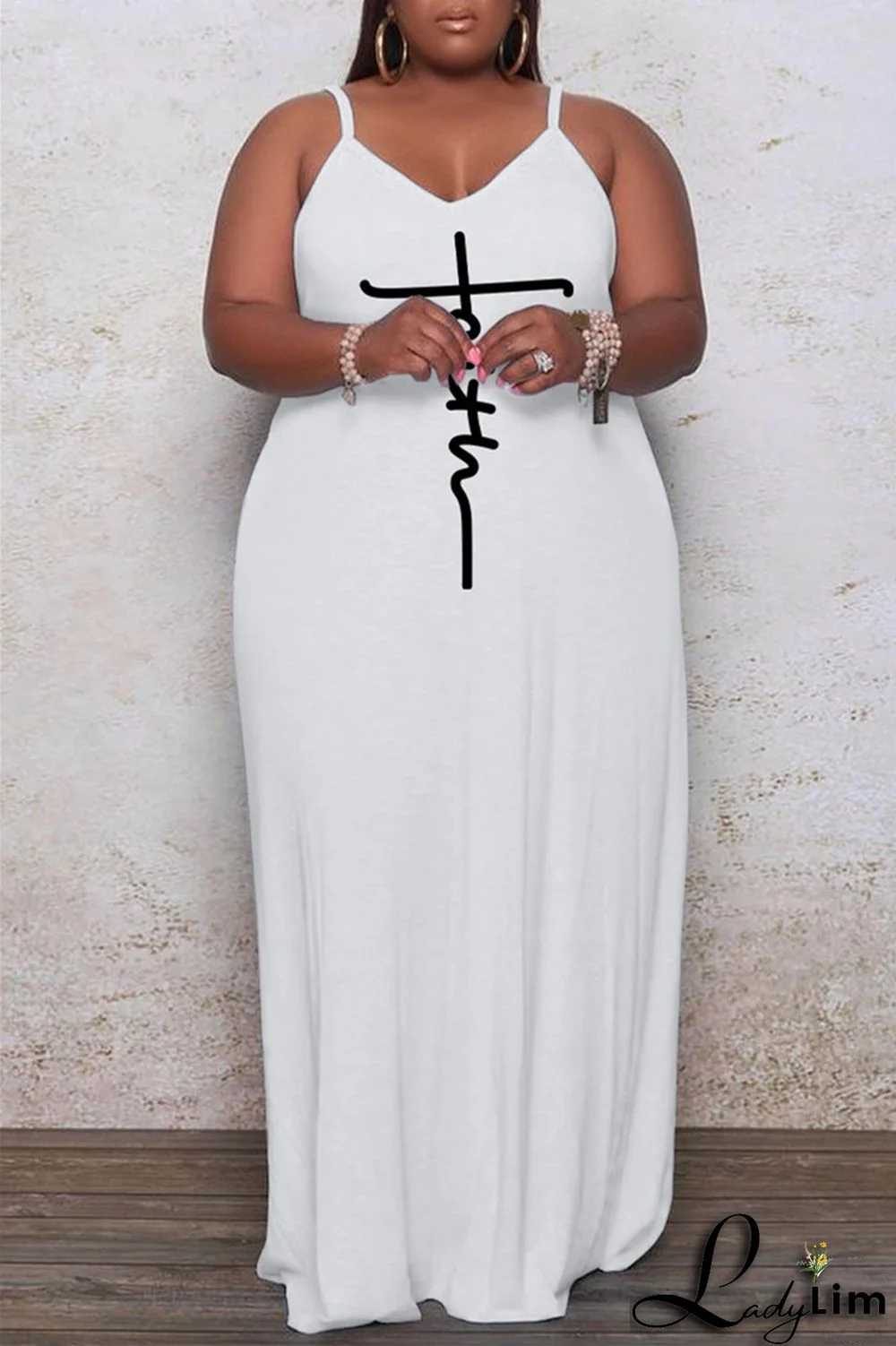 Black Sexy Casual Print Basic Spaghetti Strap Long Dress Plus Size Dresses