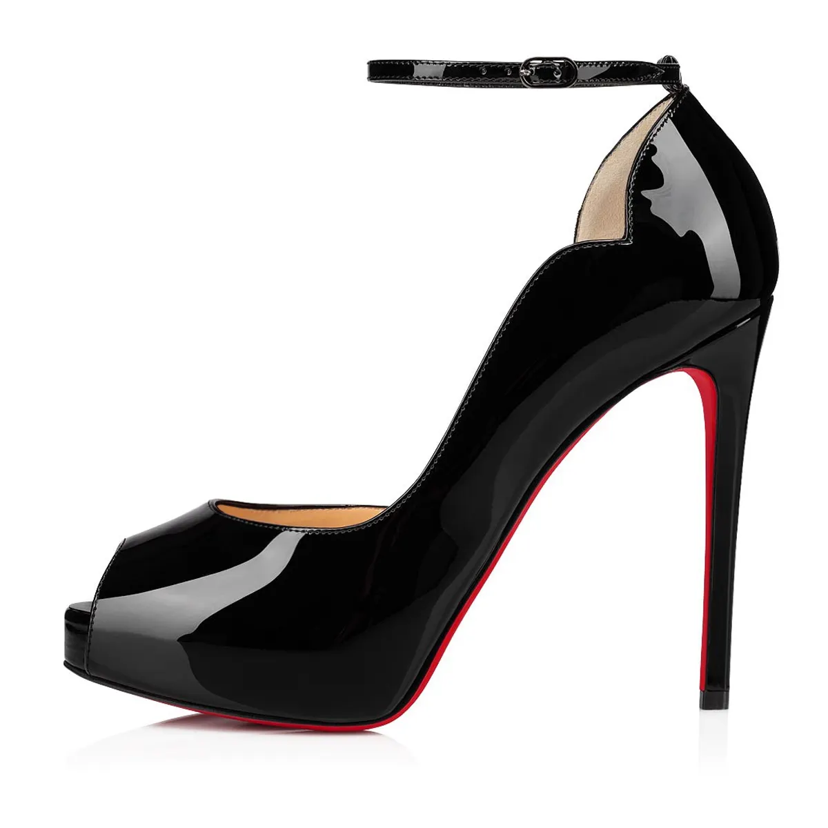 120mm Strap Platform Stilettos Pumps Black Patent-vocosishoes