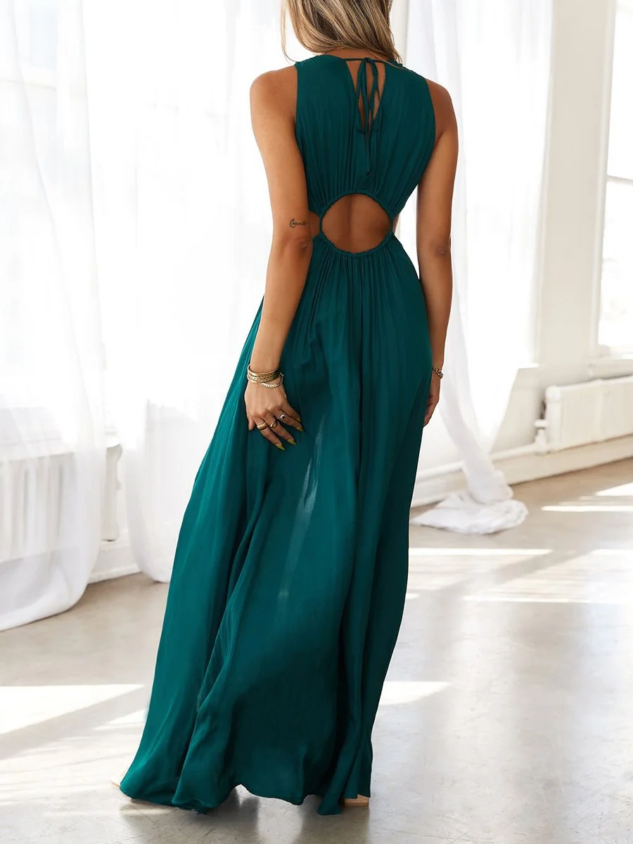 High Waist Cutout V-Neck Sleeveless Irregular Dress
