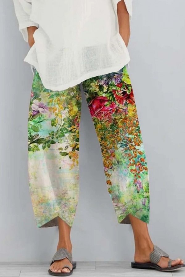 Floral Print Tie-dye with Pockets Casual Pants