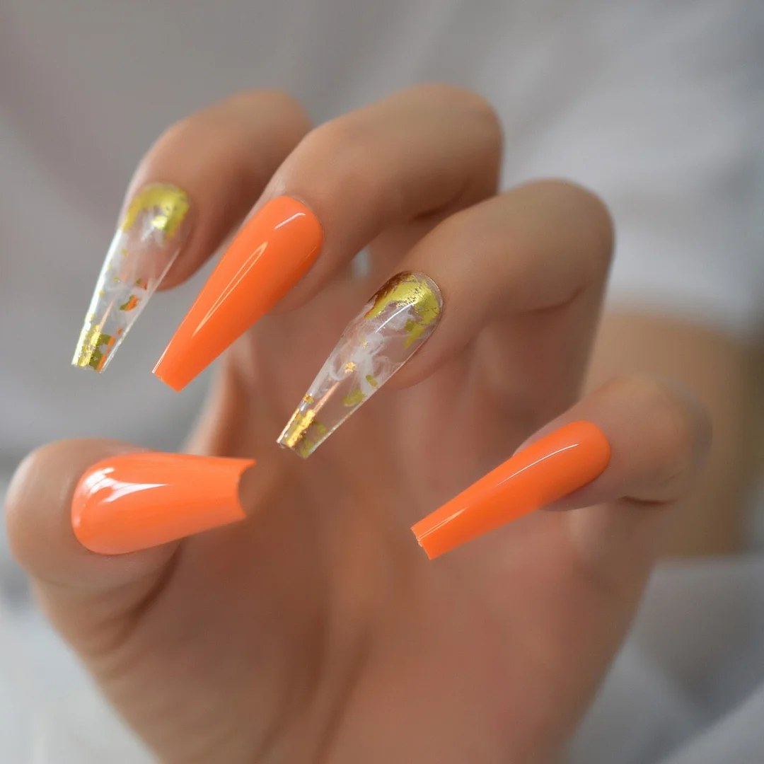 Glossy 24Pcs 6Pcs Foil Set Extra Long Fake Nails Fingernails Art Coffin Nails Tip Simple Design Supplies For Professionals EchiQ-Nail Inspo