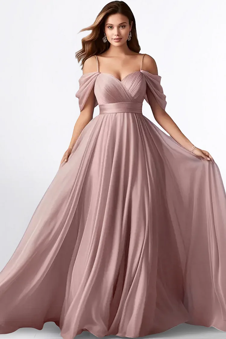 Zaruci Wedding Guest Pink Chiffon Cold Shoulder Tunic Maxi Dress [Pre-Order]