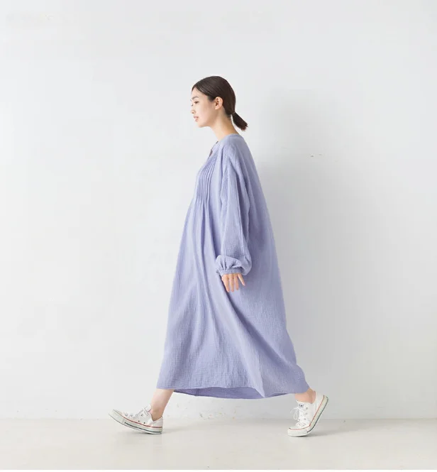Simple Loose Cotton Linen Solid Color Maxi Dress