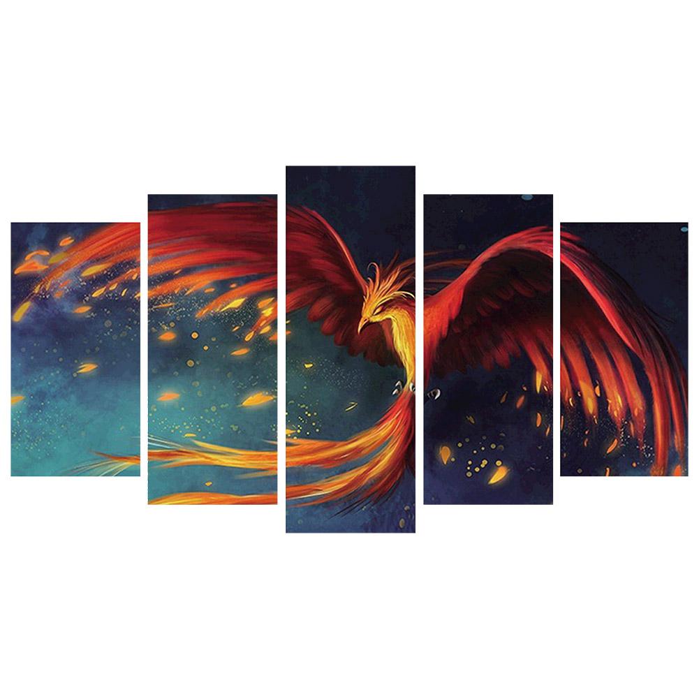 

95*45CM - Multi-picture Round Drill Diamond Painting - 5pcs Fire bird, 501 Original