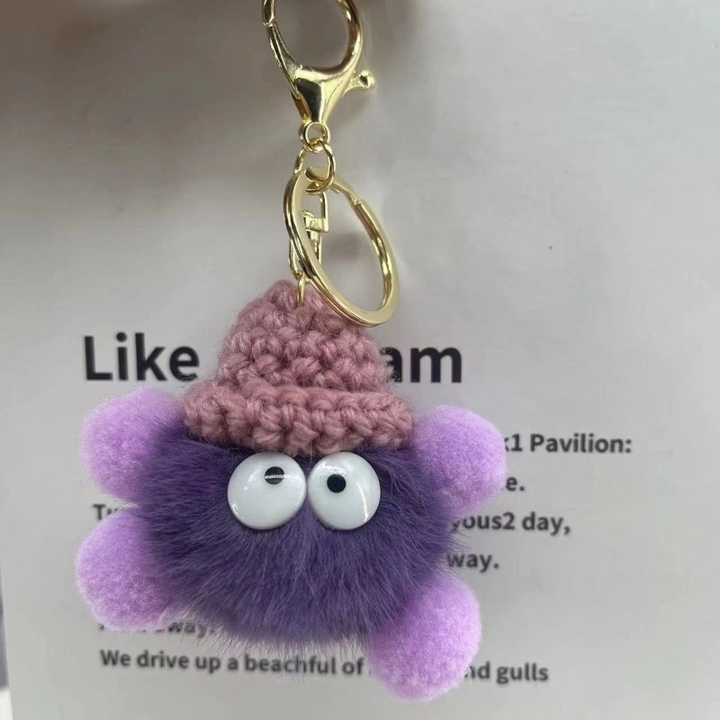 In Stock Mink Fur Rabbit Fur Small Coal Ball Pendant Keychain Internet Popular Doll Monster Sunglasses Cute Bag Pendant