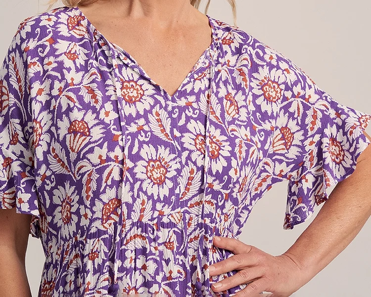 Floral Open Collar Tunic Dress