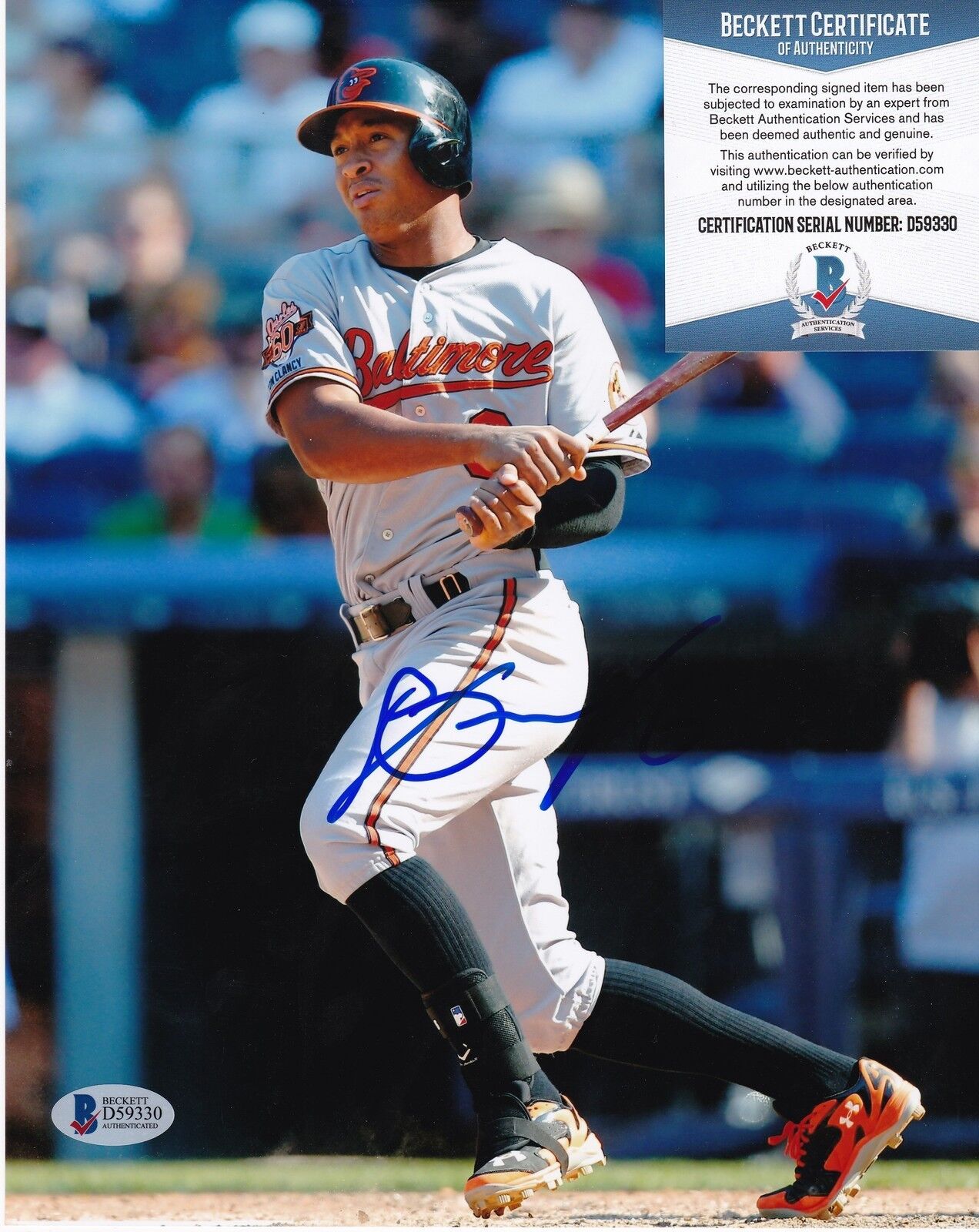 JONATHAN SCHOOP BALTIMORE ORIOLES BECKETT AUTHENTICATED ACTION SIGNED 8x10