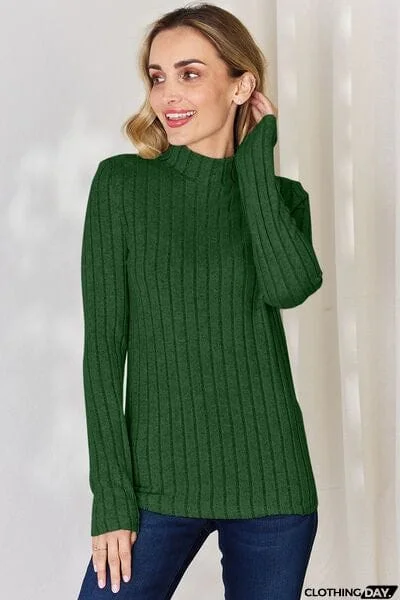 Basic Bae Full Size Ribbed Mock Neck Long Sleeve T-Shirt